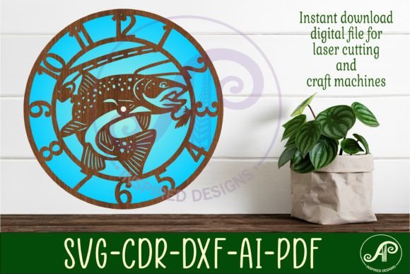 Fishing Wall Clock Laser Cut Files, SVG