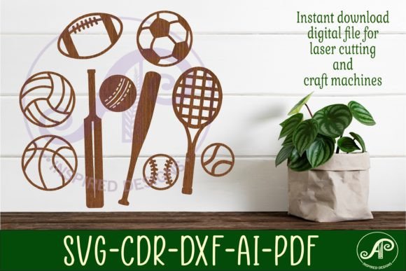 Sports Balls Silhouette Laser Cut Shapes for Creative Projects