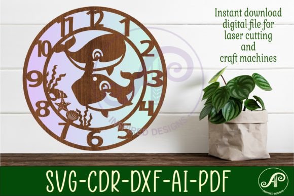 Whale Animal Wall Clock Laser Cut Files